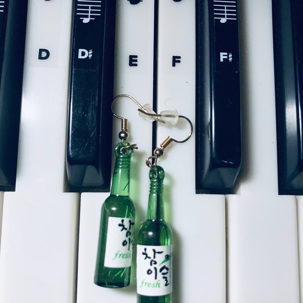 WINE Green Bottle Soju Earrings